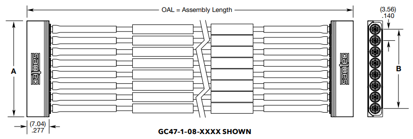 Mechanical Drawing - Samtec GC47 Magnum RF™ SMPM Ganged Cable Assemblies